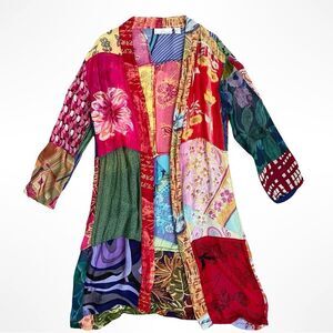 Vintage Sacred Threads Patchwork Duster, Layering Jacket, Boho Kimono- Small